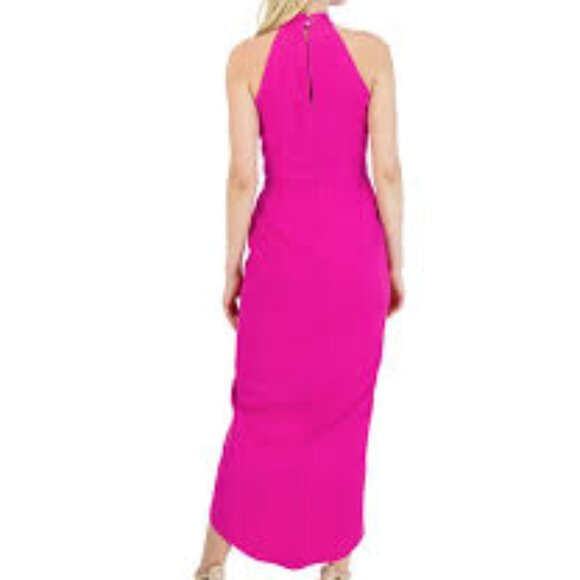 Julia Jordan Knot Halter Neck Sleeveless Faux Wrap Tulip Hem Mid Maxi Womens 2 - Picture 2 of 11